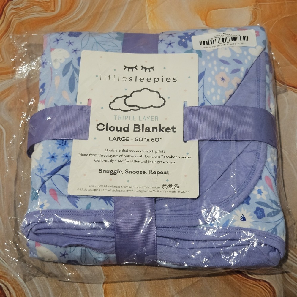 Little Sleepies Winter Floral Large Cloud Blanket 50x50 Bamboo NWT